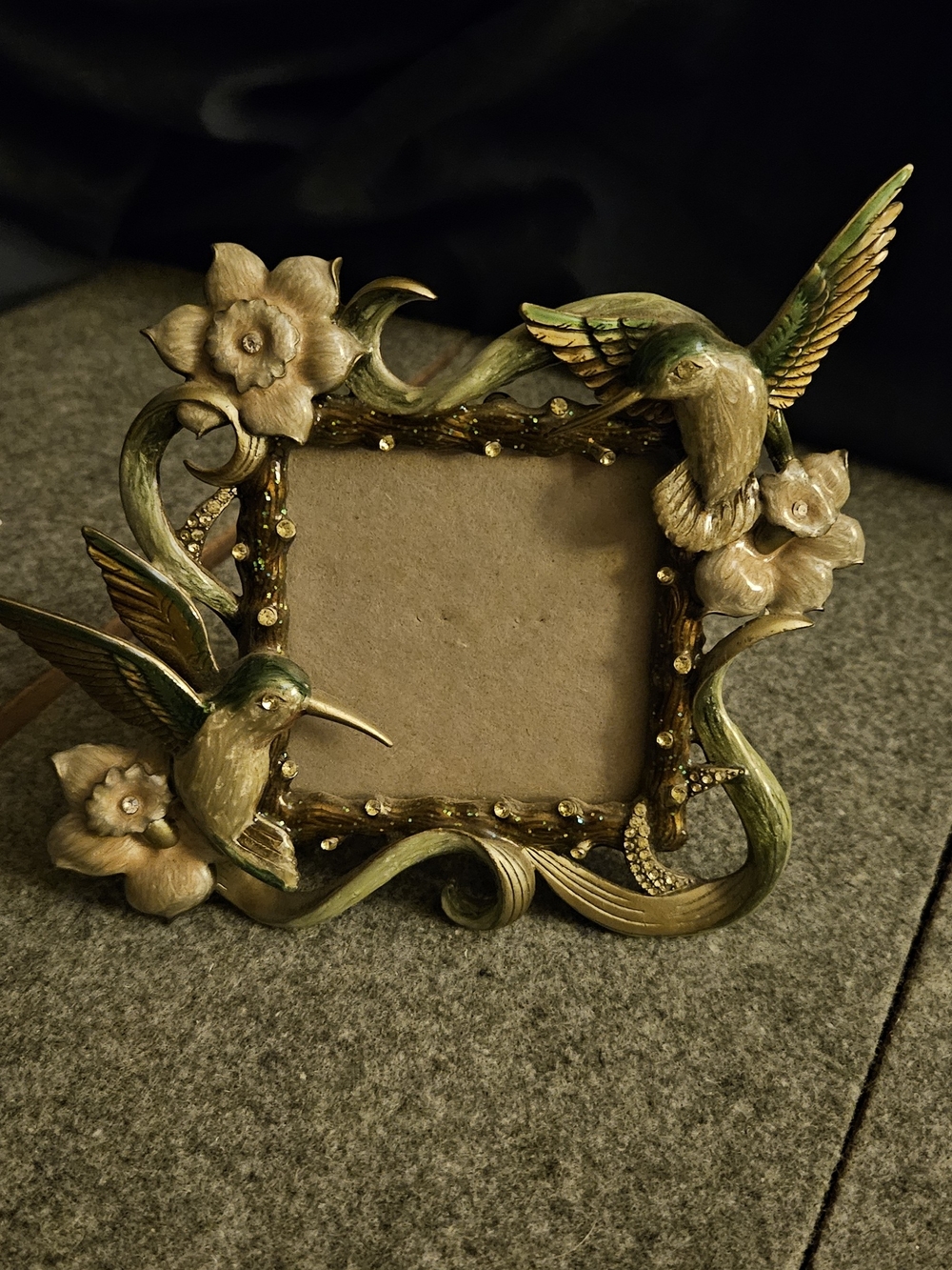 Vintage Ornate Hummingbird Decorative Photo Frame - Green & Gold